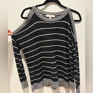LOFT Off-the-Shoulder Black and White Striped Sweater